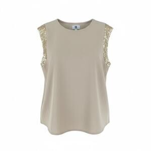 YAL New York Sleeveless Light Brown Top With Sequined Detail Small